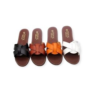 CUVX Women's Slide Sandals in Black, Brown, Orange, and White Bundle of 3 pairs